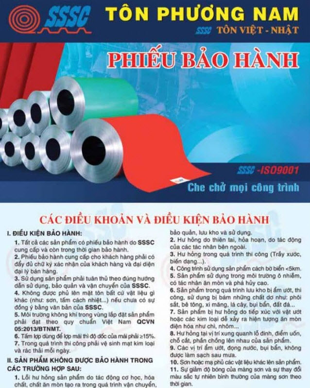 Chính sách bảo hành tôn Phương Nam